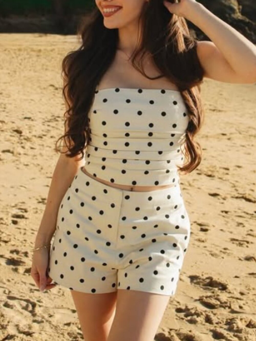 L'Academie Cream Polka Dot Crop Top and shorts set - Picture 3 of 10